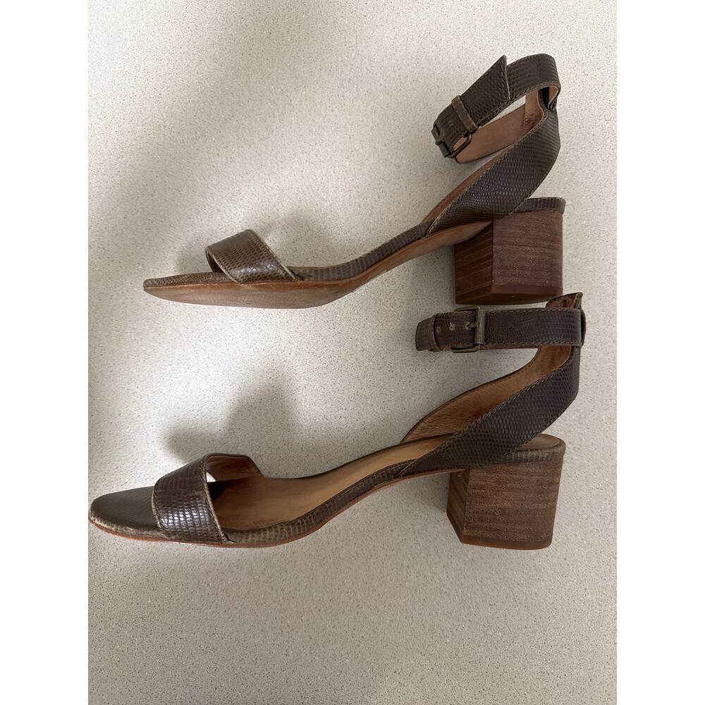 Madewell The Alice Safari Brown Leather Snakeskin Open Toe Sandal Heels Size 7.5 - Picture 7 of 8